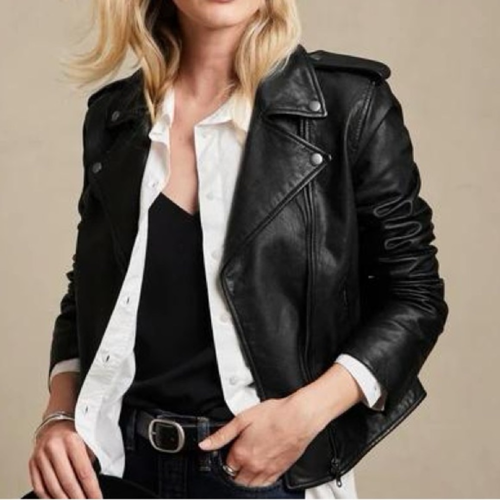 Banana Republic Bestselling Genuine Goat Leather Motto Jacket Black